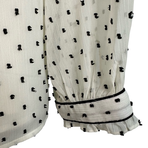 Talbots WM Tie Neck Top White with Black Embroidered Small Dots and Ruffle Neck - Picture 4 of 8